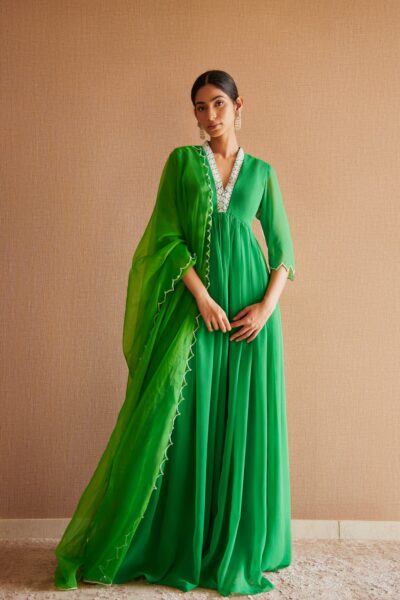 Leaf Green Anarkali Set