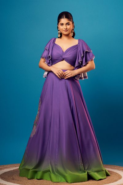 Purple-Green Ombre Off-Shoulder Set