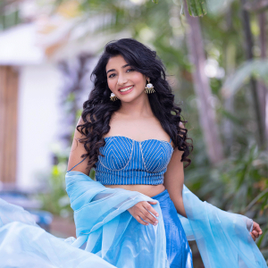 Mirnaa Menon in English Blue 3-layer set
