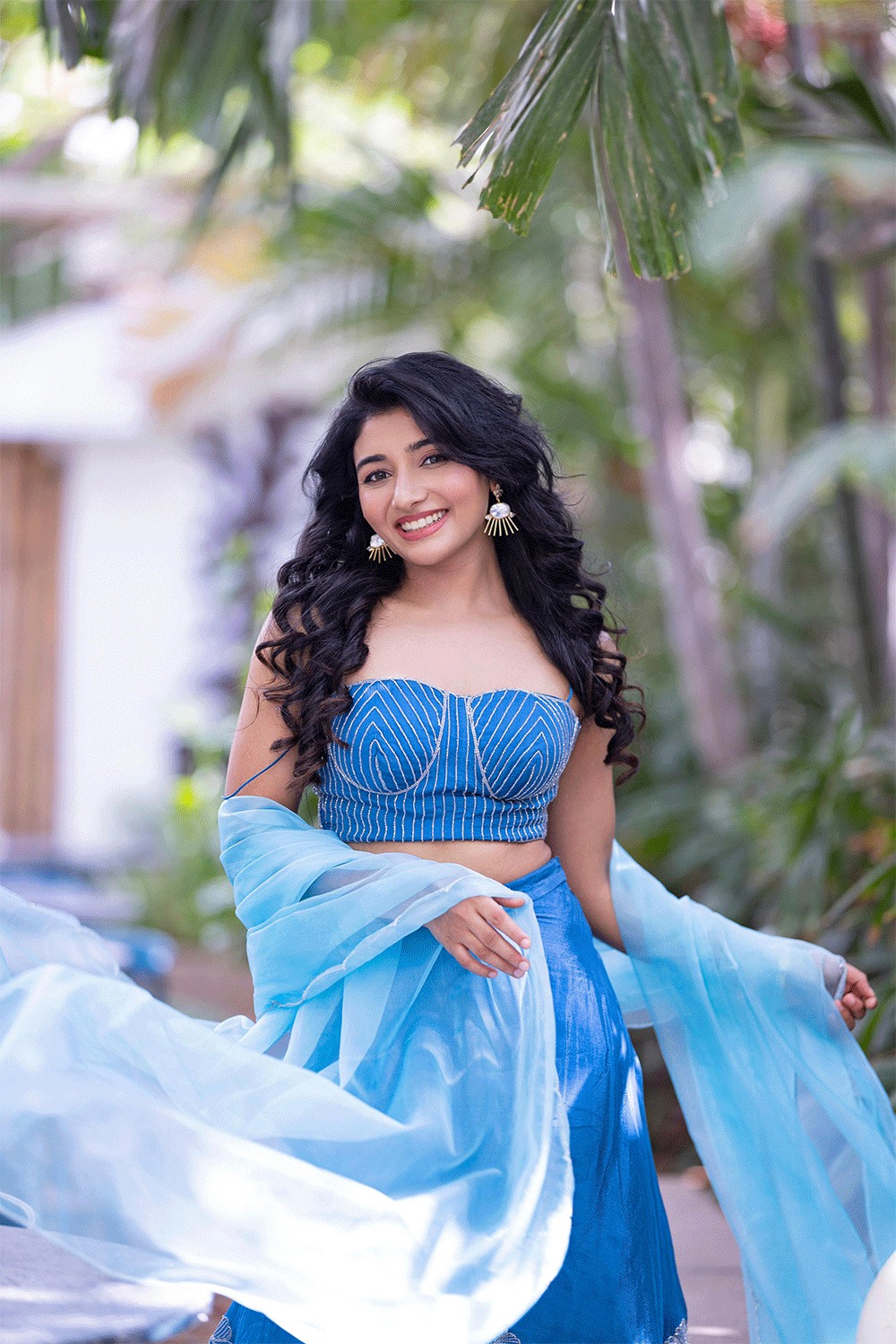 Mirnaa Menon in English Blue 3-layer set