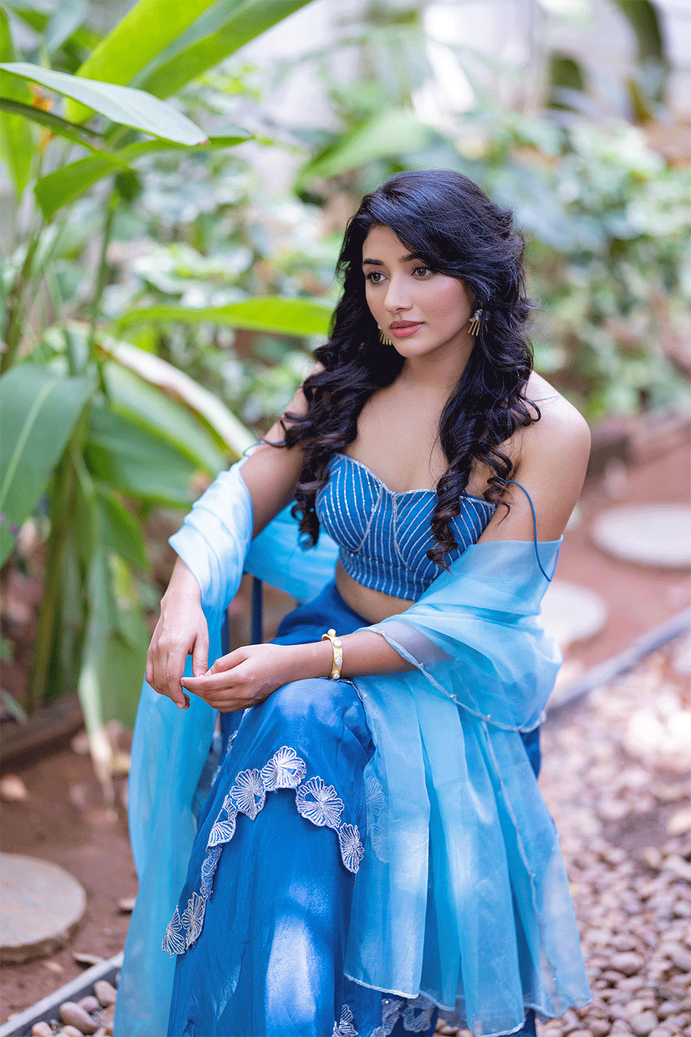 Mirnaa Menon in English Blue 3-layer set