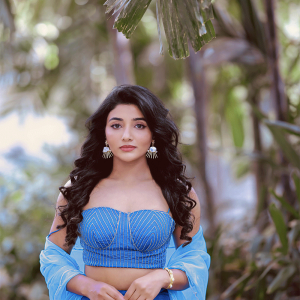 Mirnaa Menon in English Blue 3-layer set