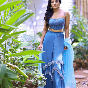 Mirnaa Menon in English Blue 3-layer set