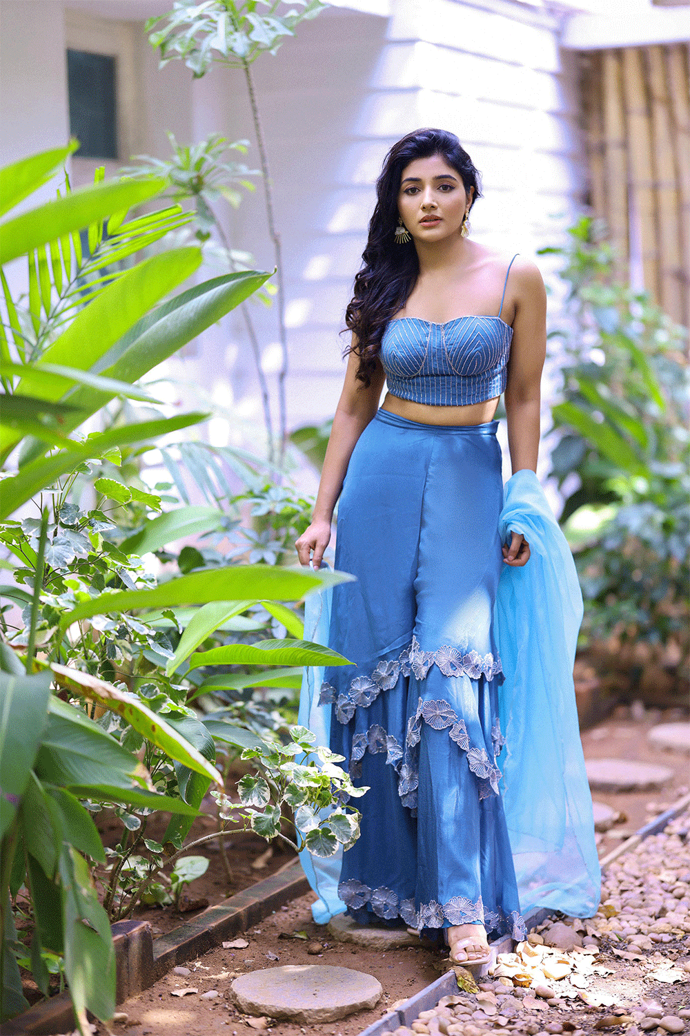 Mirnaa Menon in English Blue 3-layer set