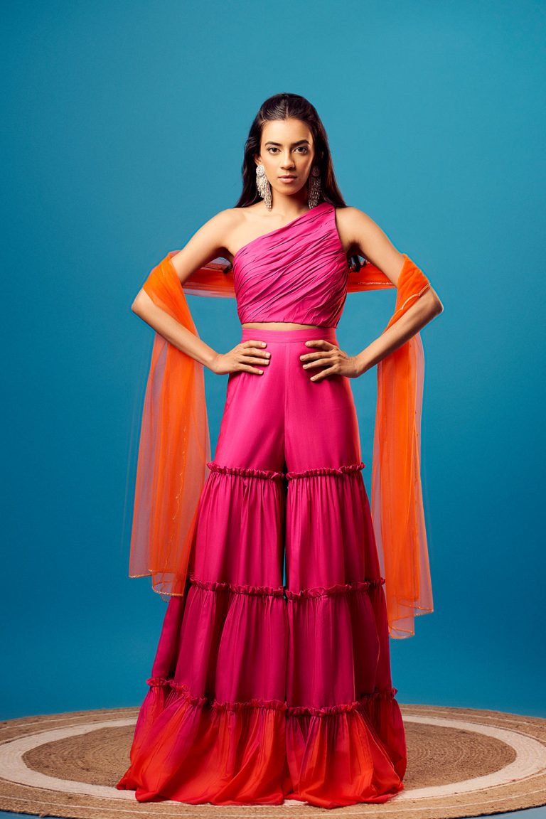 Pink Orange Sharara Set