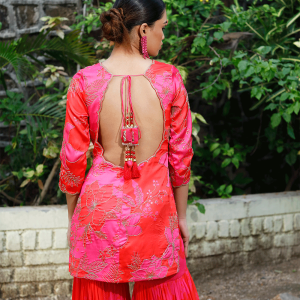 Pink/Red Printed Scoop Scallop Sharara Set