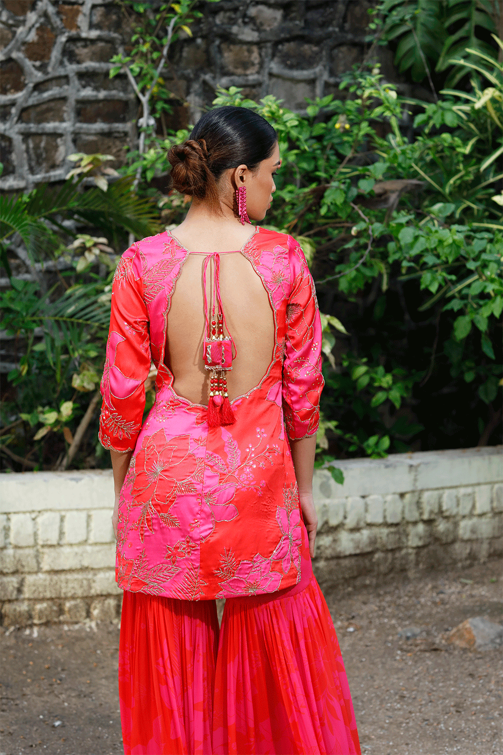 Pink/Red Printed Scoop Scallop Sharara Set