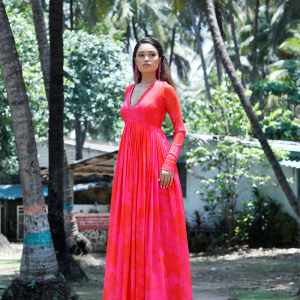 Pink/Red Printed Scallop Anarkali Set