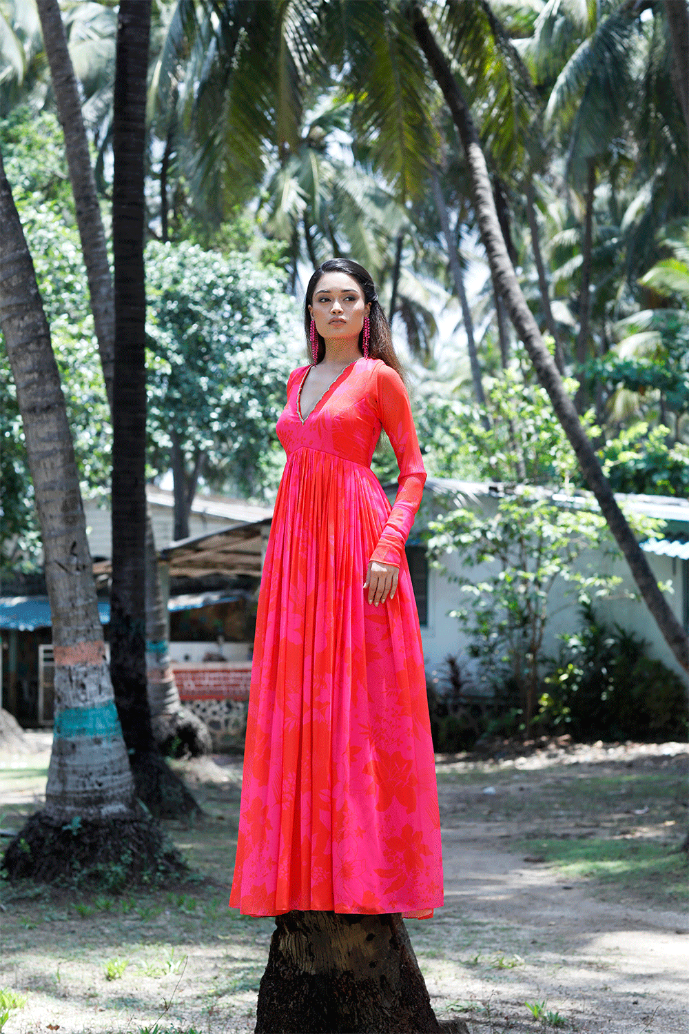 Pink/Red Printed Scallop Anarkali Set