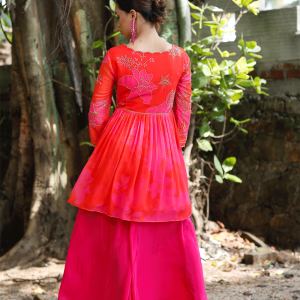Pink/Red Printed Peplum Kurti Set
