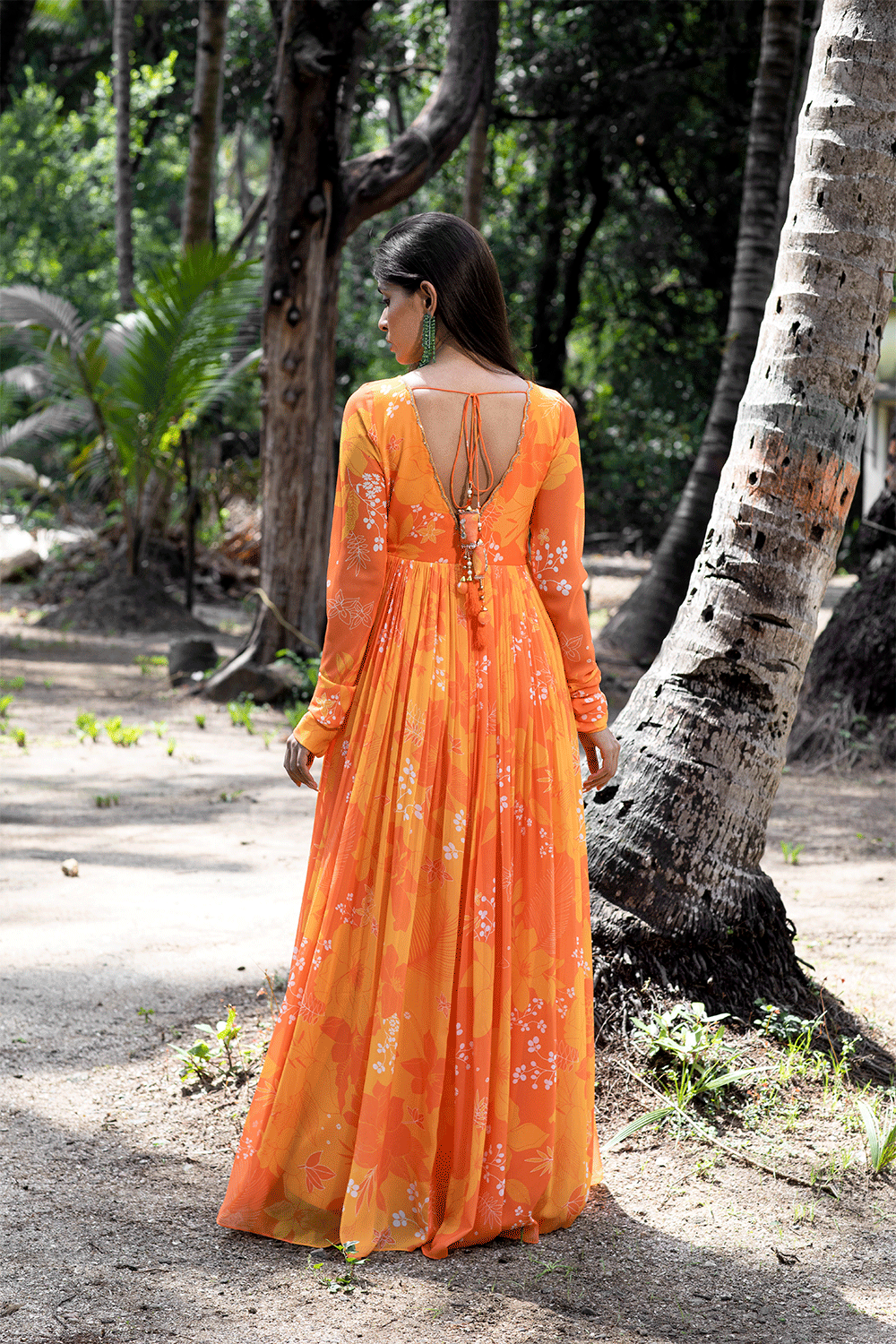 Yellow/Orange Printed Scallop Anarkali Set