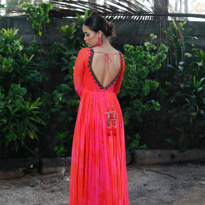 Pink/Red Printed Cut-Out Anarkali Set