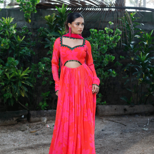 Pink/Red Printed Cut-Out Anarkali Set