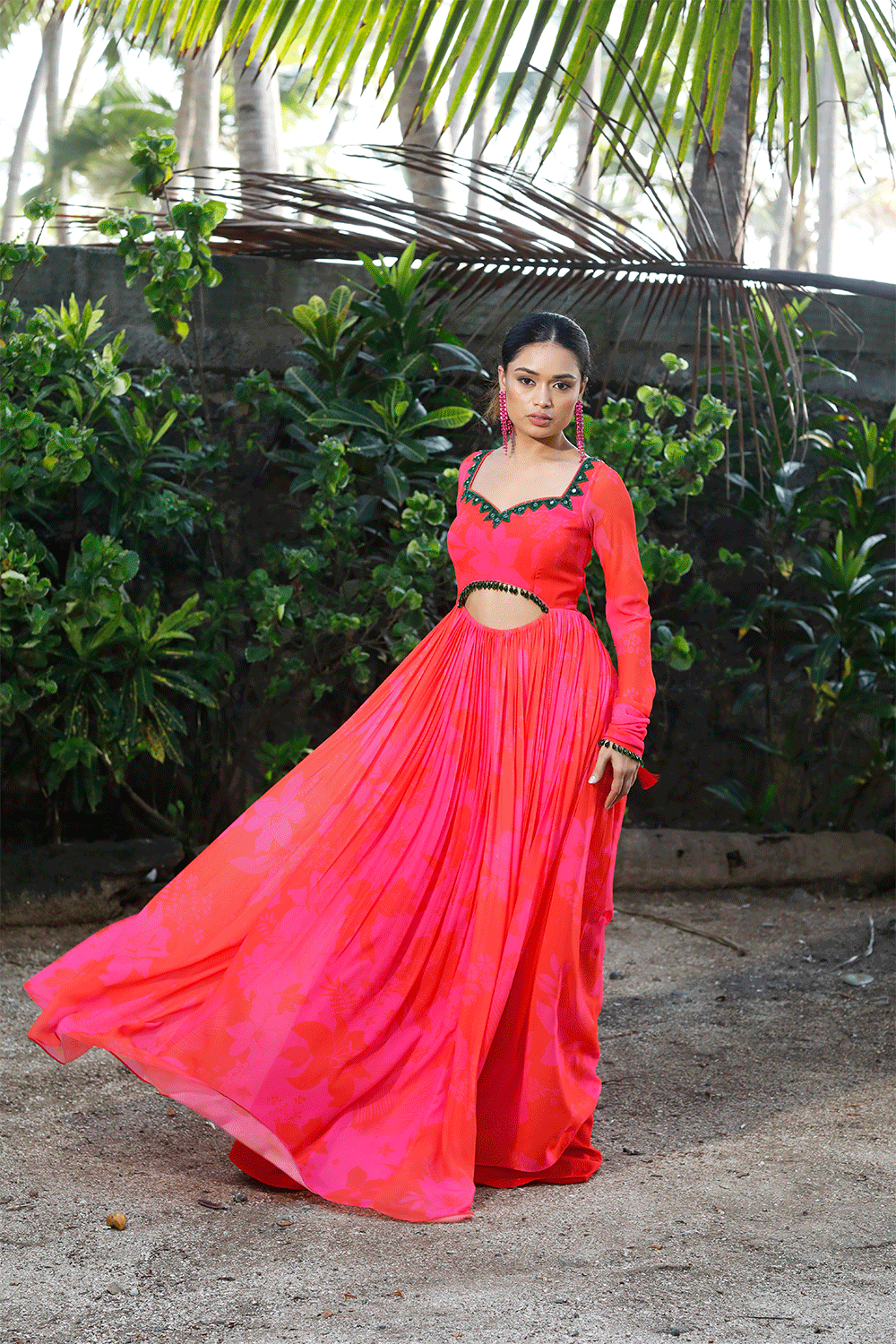 Pink/Red Printed Cut-Out Anarkali Set