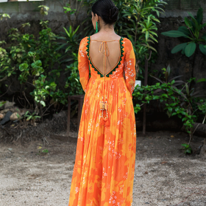 Yellow/Orange Printed cut-out Anarkali