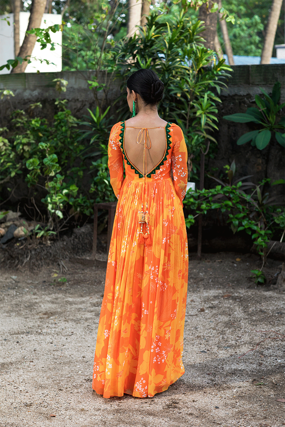 Yellow/Orange Printed cut-out Anarkali