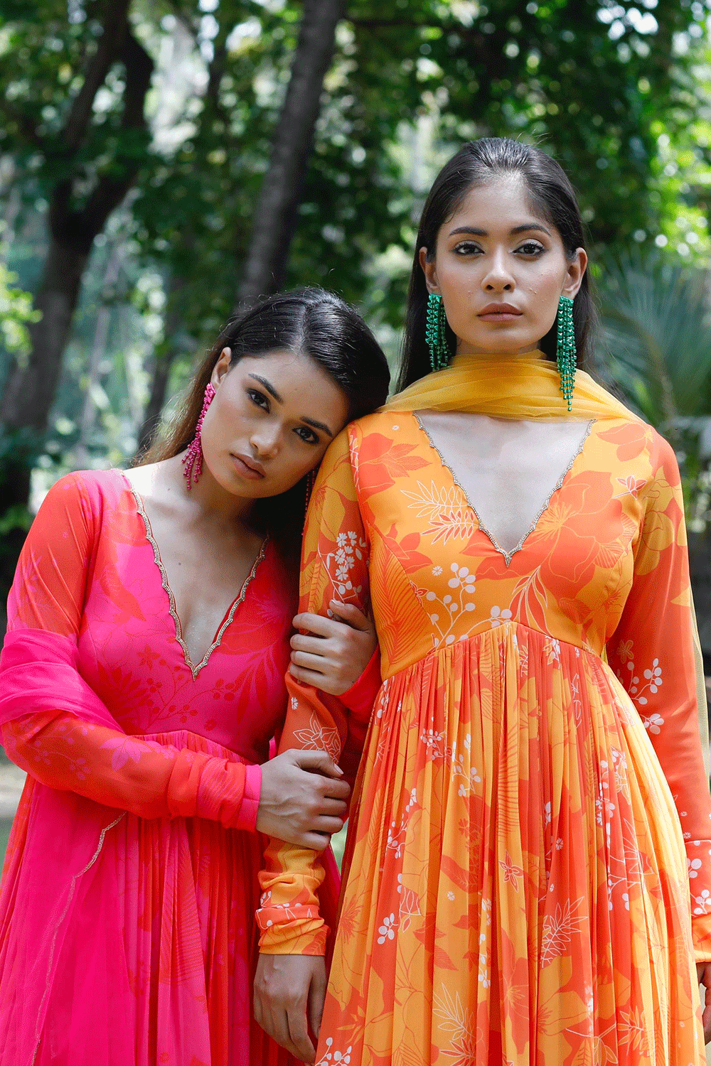 Yellow/Orange Printed Scallop Anarkali Set