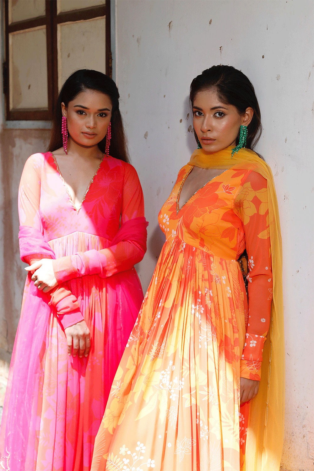 Yellow/Orange Printed Scallop Anarkali Set