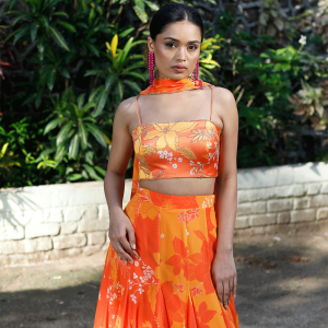 Yellow/Orange Printed High-Low Skirt Set
