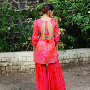 Pink/Red Printed Scoop Scallop Sharara Set