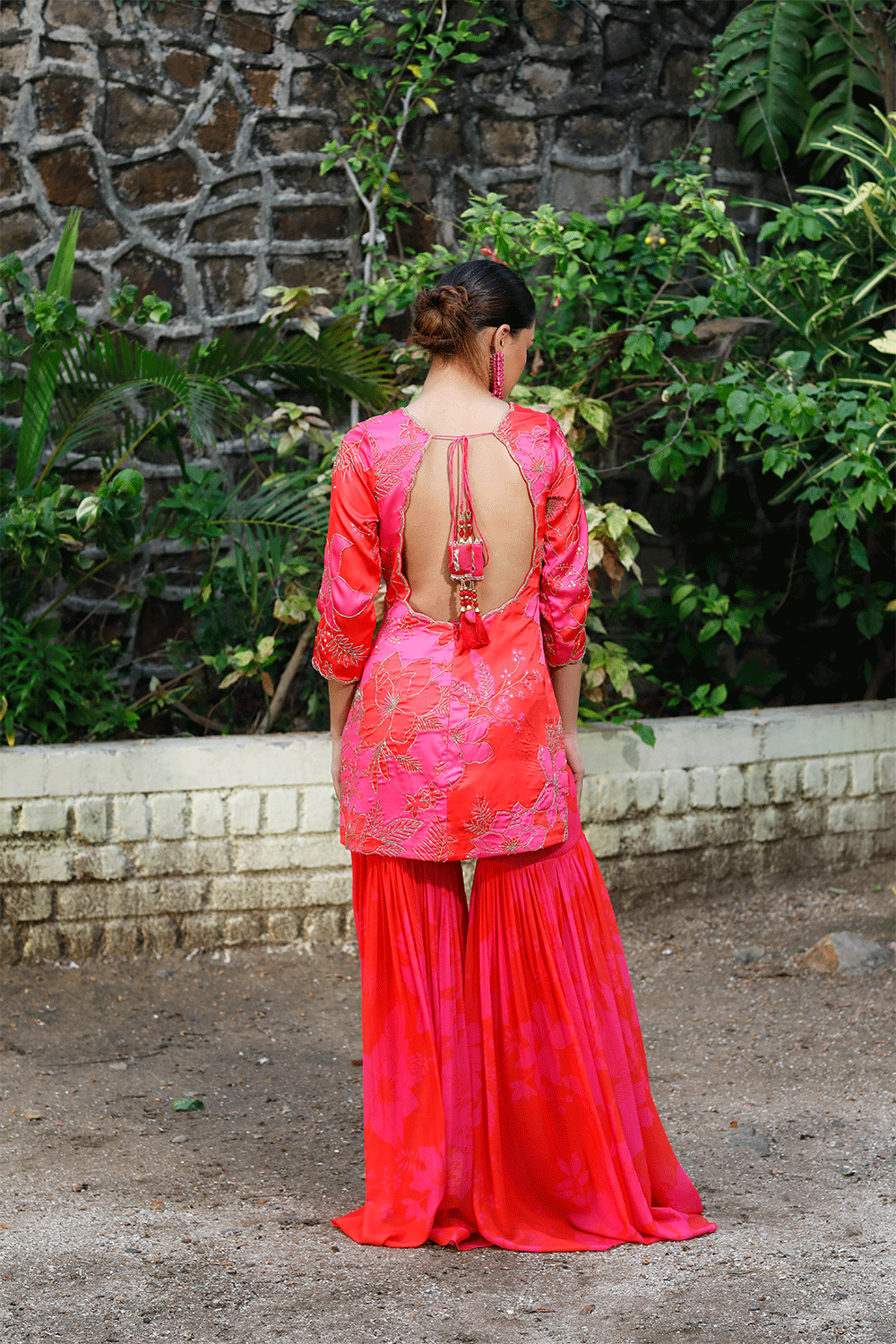Pink/Red Printed Scoop Scallop Sharara Set