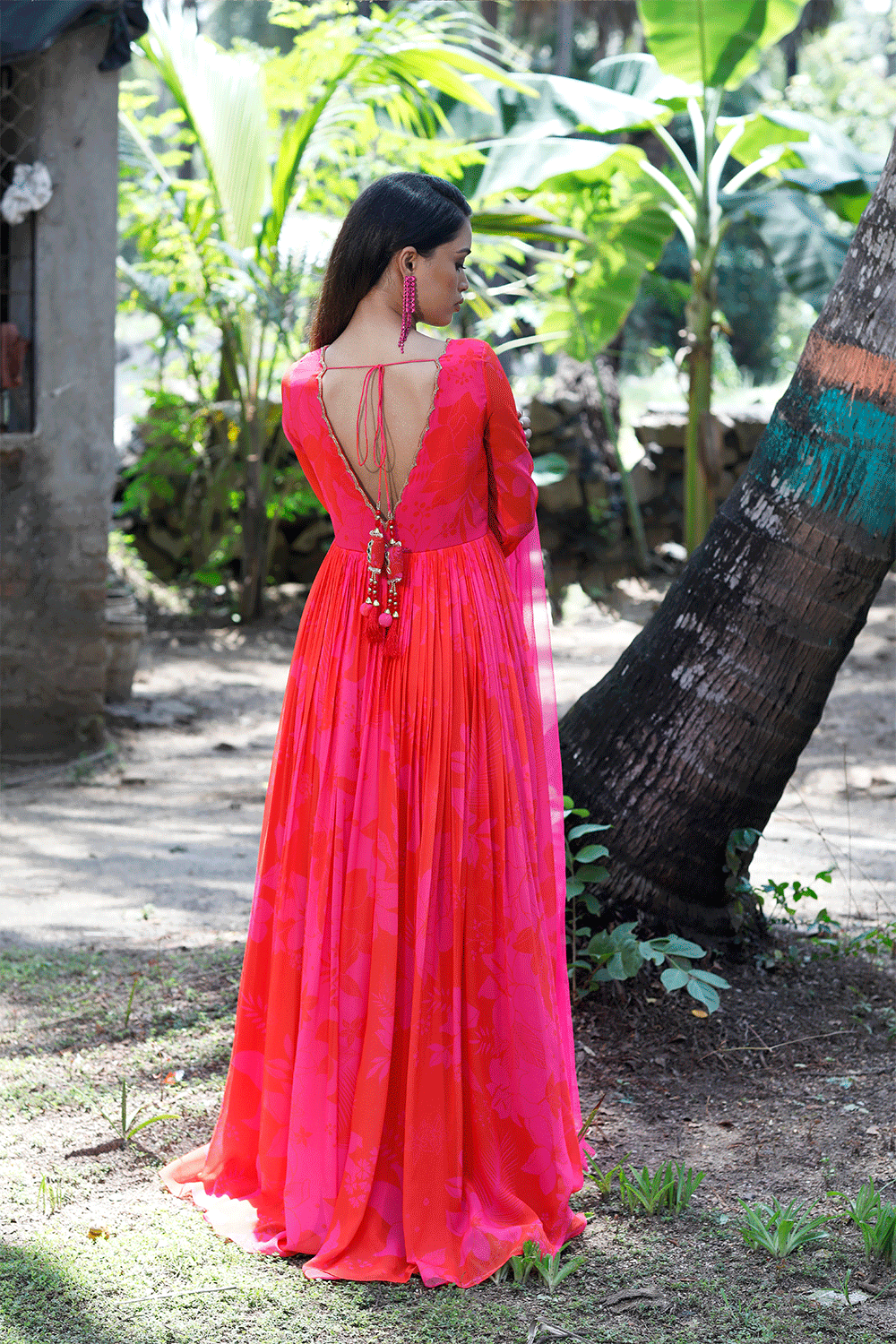 Pink/Red Printed Scallop Anarkali Set