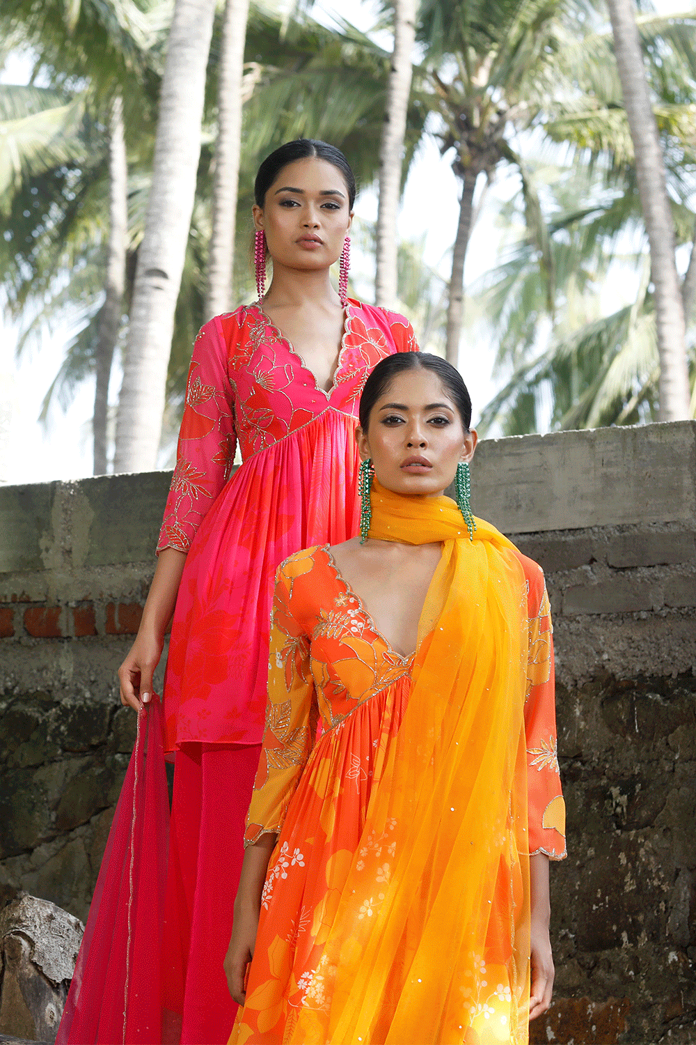 Yellow/Orange Printed Peplum Kurti Set