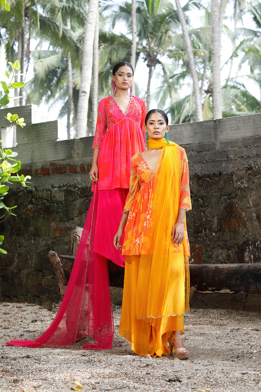 Yellow/Orange Printed Peplum Kurti Set