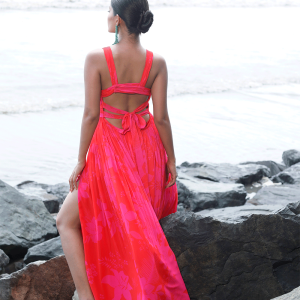 Nikita Madhani In Pink/Red Printed Long Dress