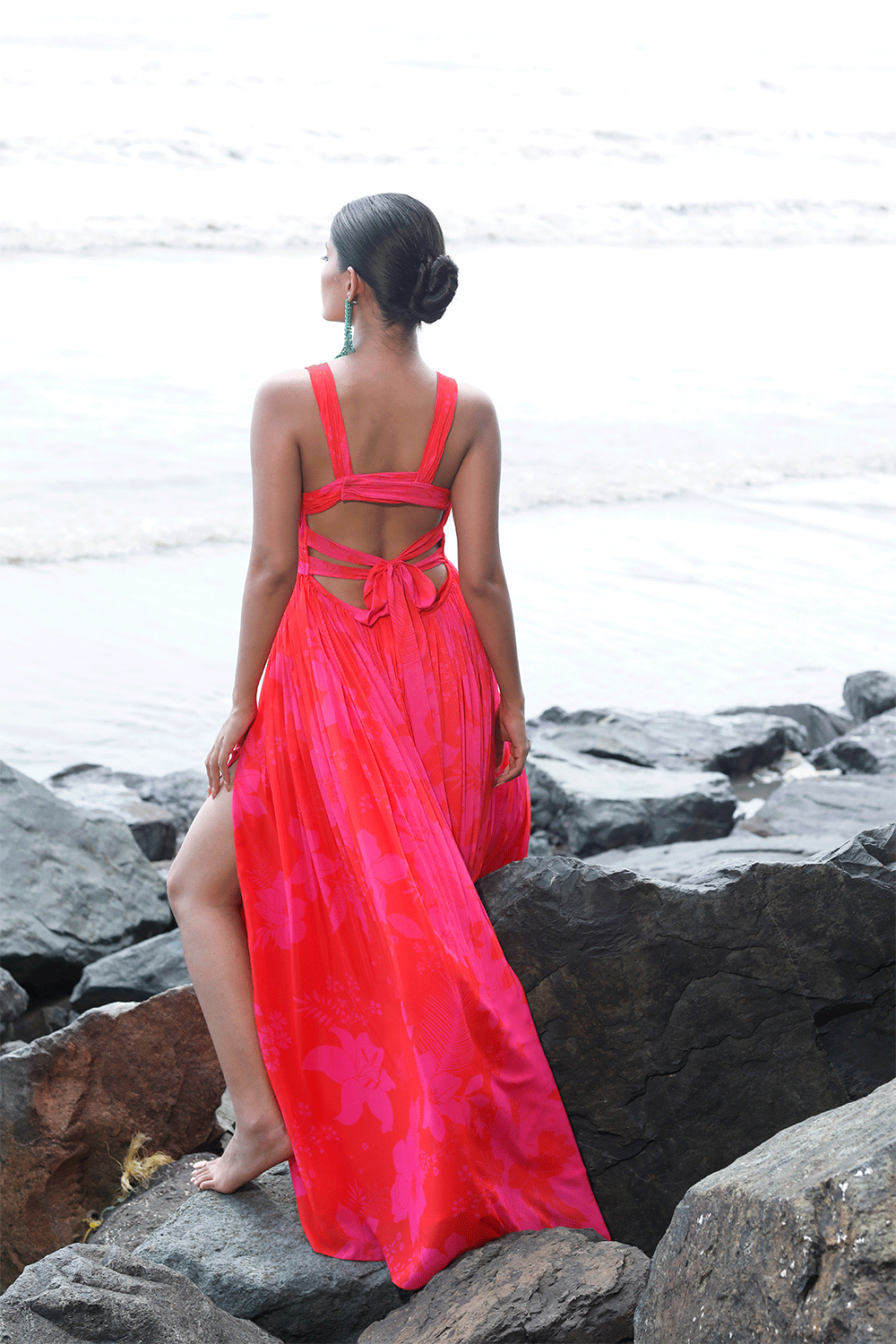 Nikita Madhani In Pink/Red Printed Long Dress