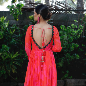 Pink/Red Printed Cut-Out Anarkali Set