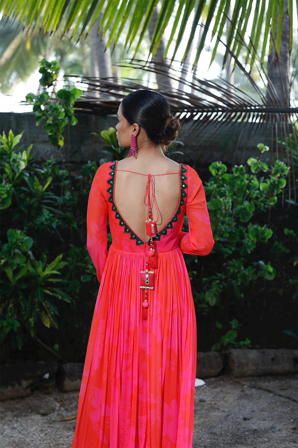 Pink/Red Printed Cut-Out Anarkali Set