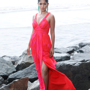 Nikita Madhani In Pink/Red Printed Long Dress