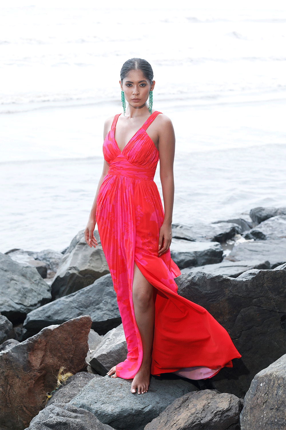 Nikita Madhani In Pink/Red Printed Long Dress