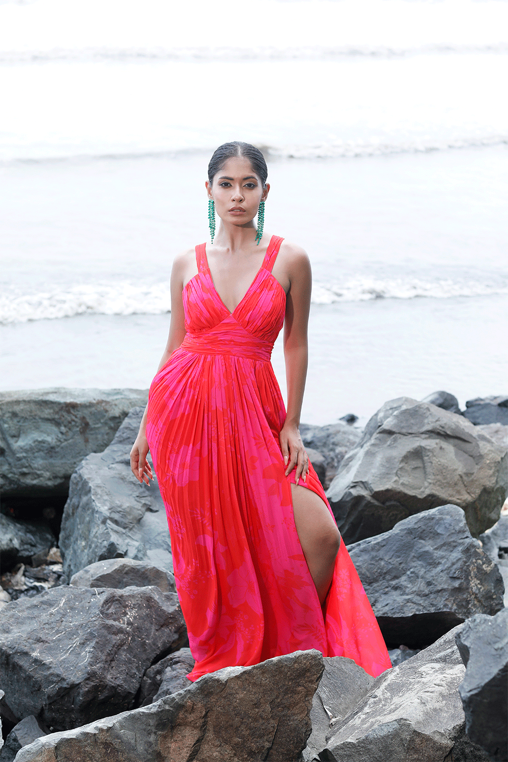 Nikita Madhani In Pink/Red Printed Long Dress