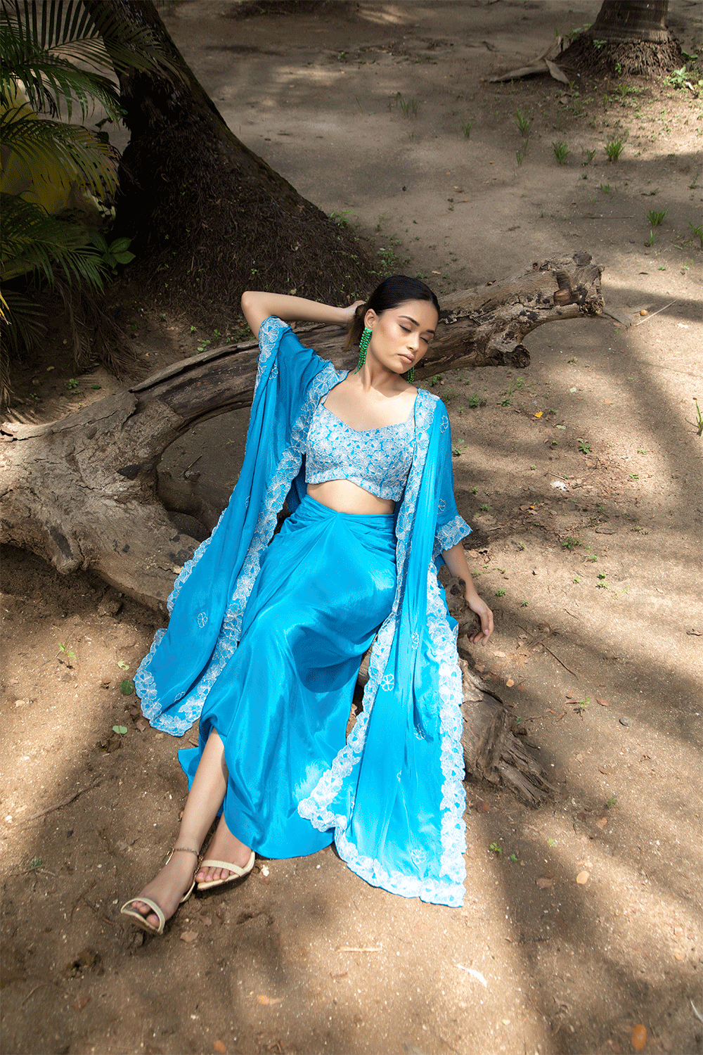 Teal Blue Tulip Skirt With Cape Set
