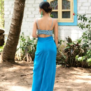 Teal Blue Tulip Skirt With Cape Set