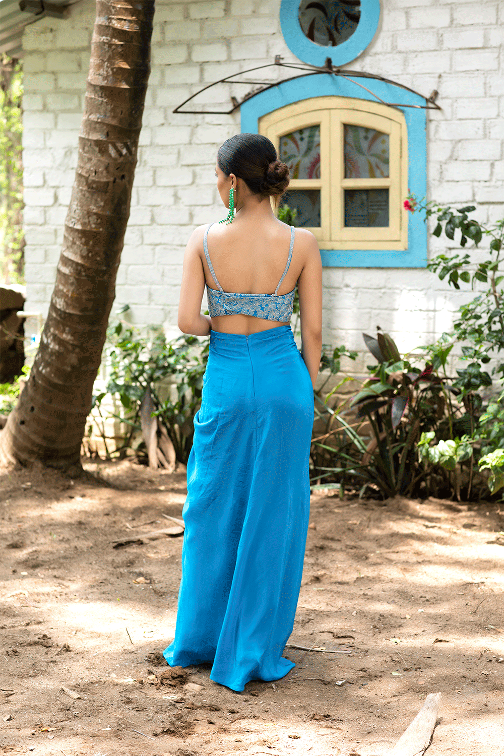 Teal Blue Tulip Skirt With Cape Set