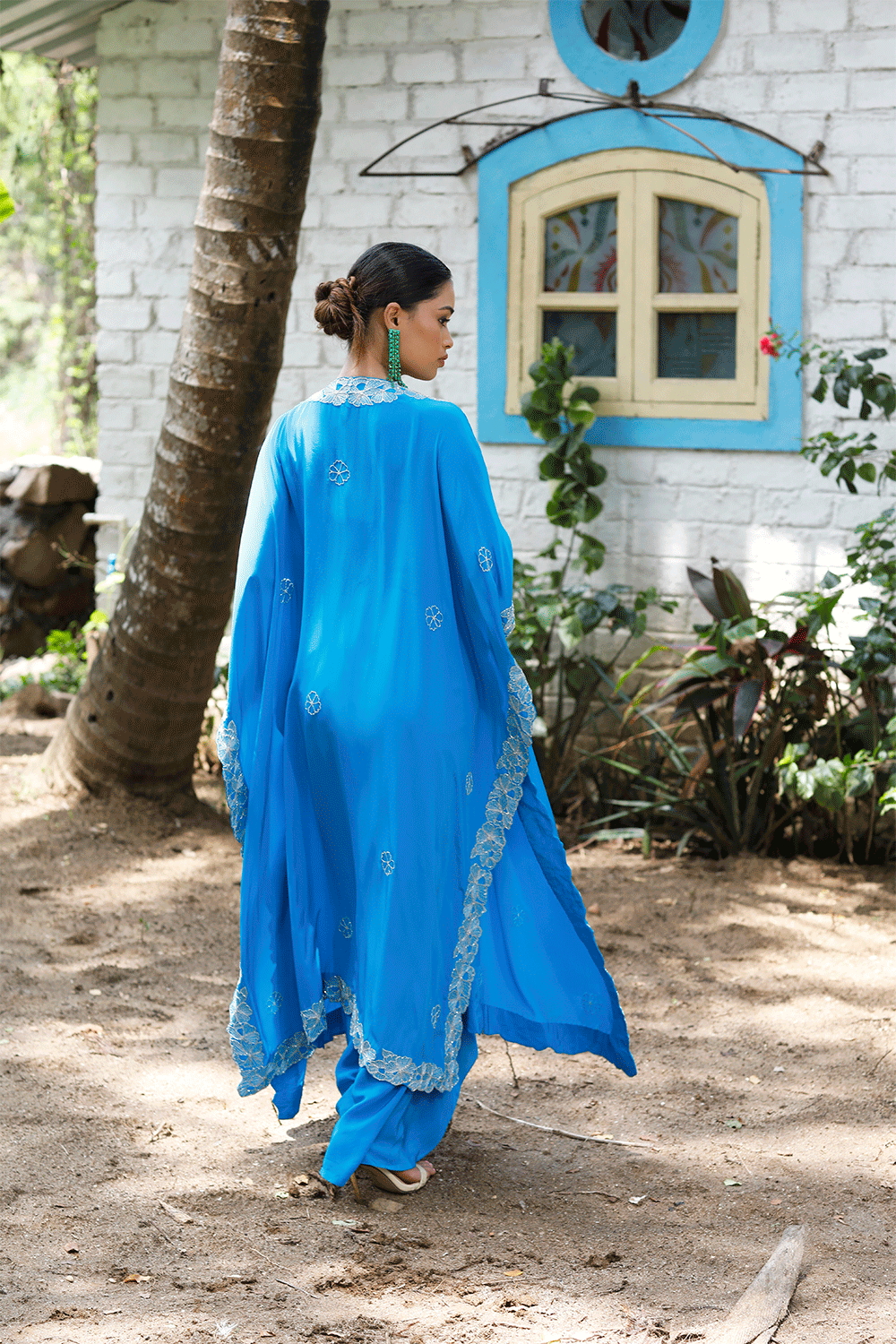 Teal Blue Tulip Skirt With Cape Set
