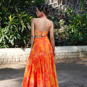 Yellow/Orange Printed High-Low Skirt Set