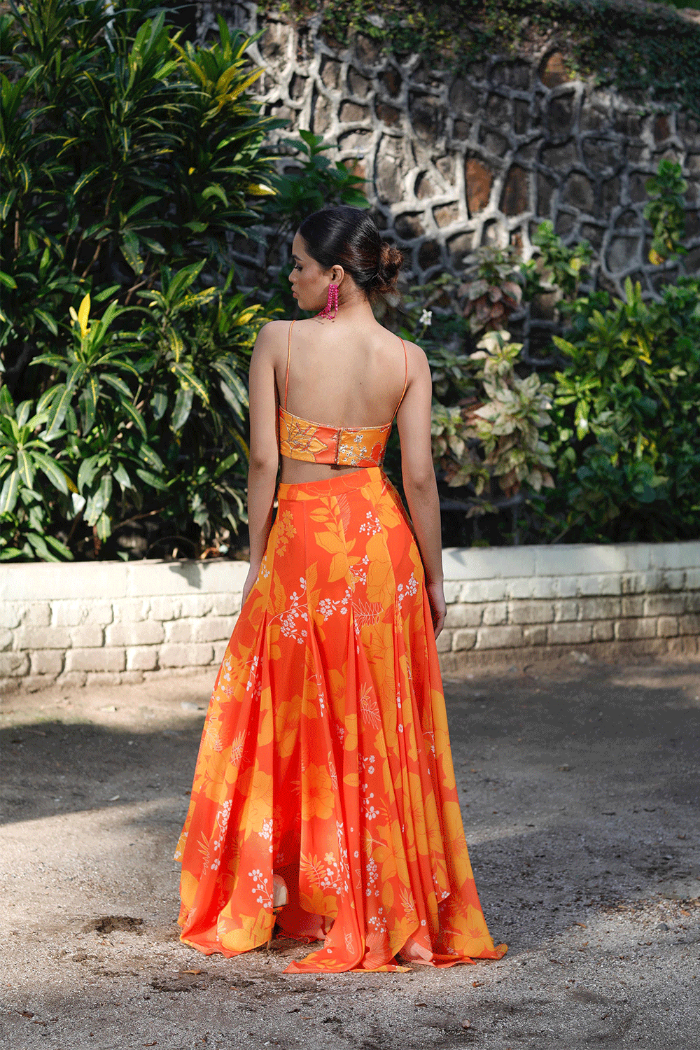 Yellow/Orange Printed High-Low Skirt Set
