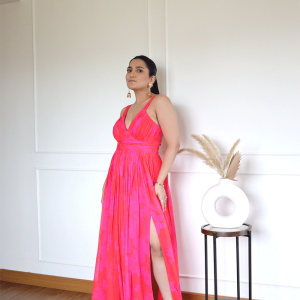 Nikita Madhani in Pink/Red Printed Long Dress