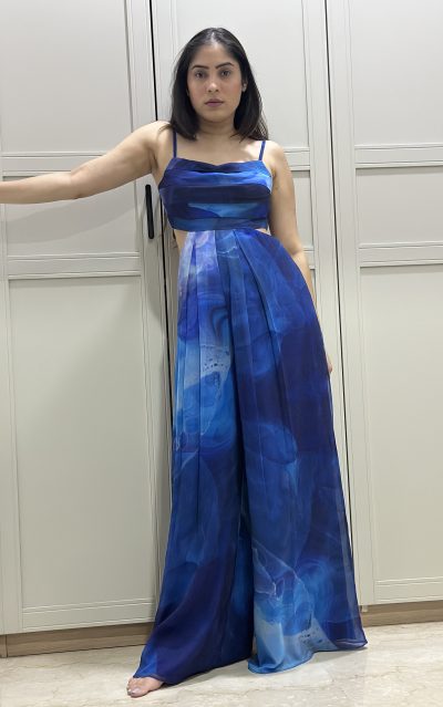 Blue Chiffon Printed Jumpsuit