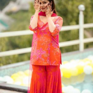 Rubina Dilaik Images of Pink_Red Printed Scoop Scallop Sharara Set 2