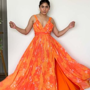 YellowOrange Printed Long Dress
