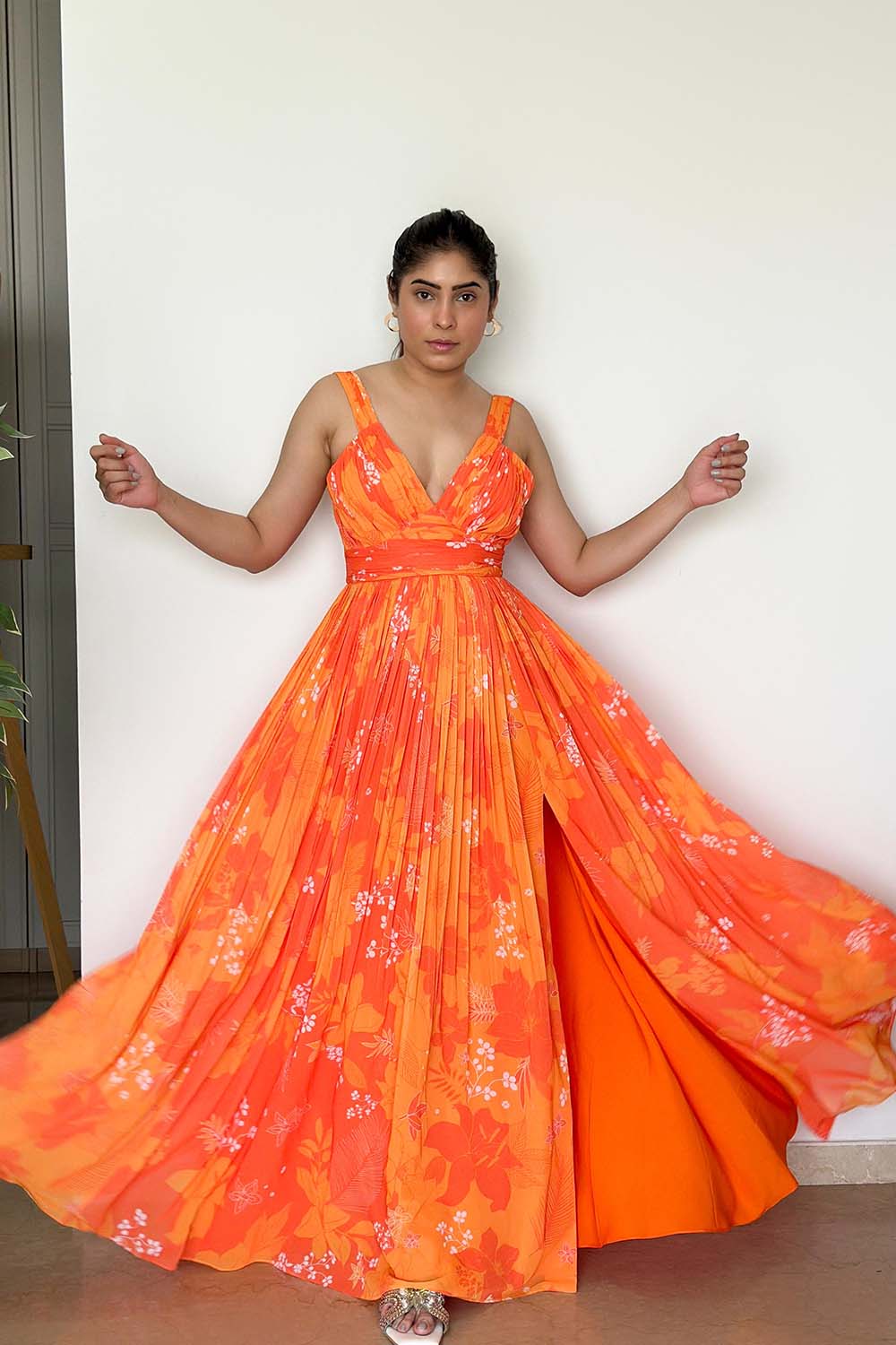 YellowOrange Printed Long Dress