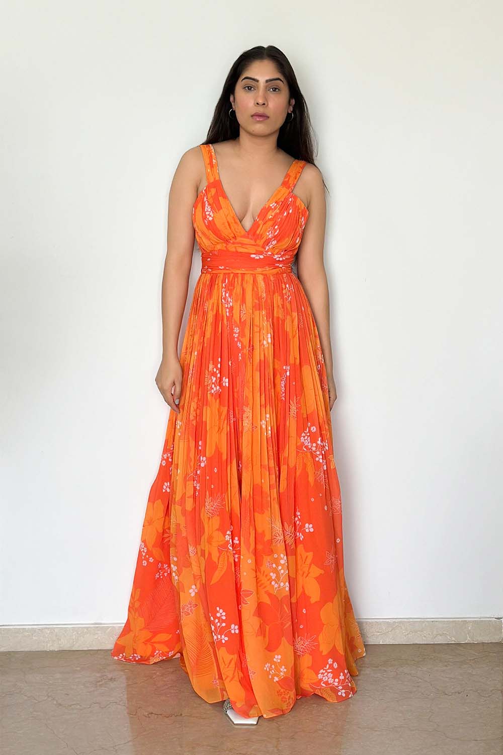 YellowOrange Printed Long Dress