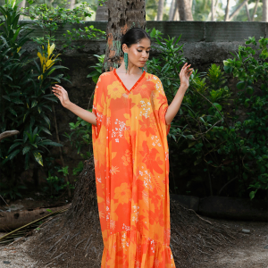 Yellow/Orange Printed Kaftan Set