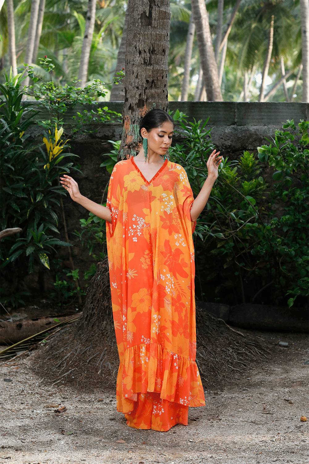 Yellow/Orange Printed Kaftan Set