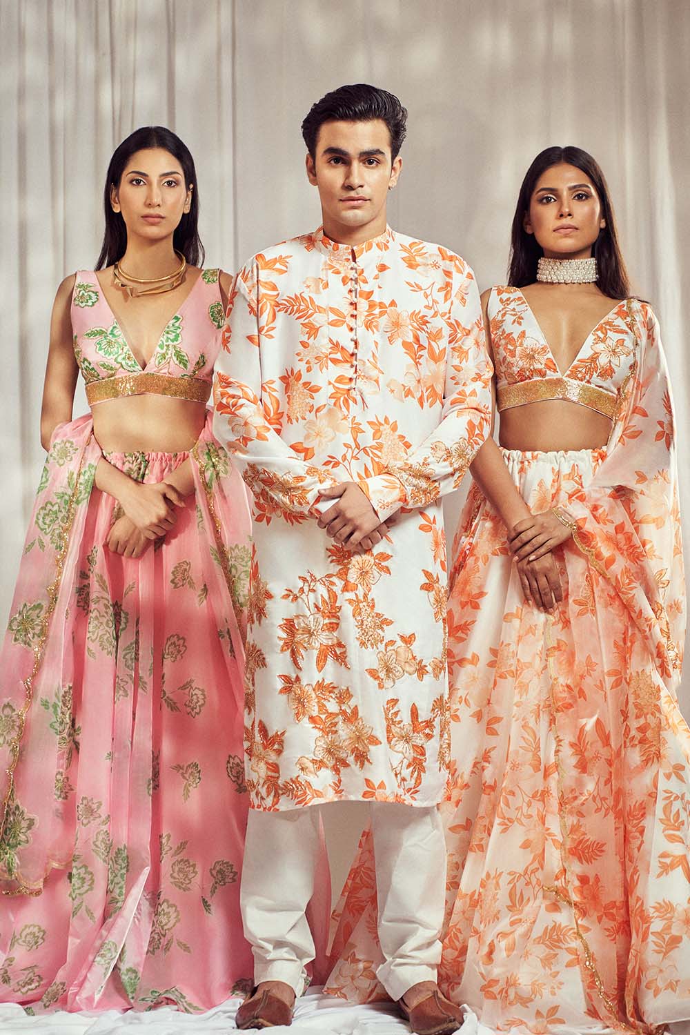 Baby Pink Lehenga Set HS-24-102 and Burnt Orange Lehenga Set HS-24-103